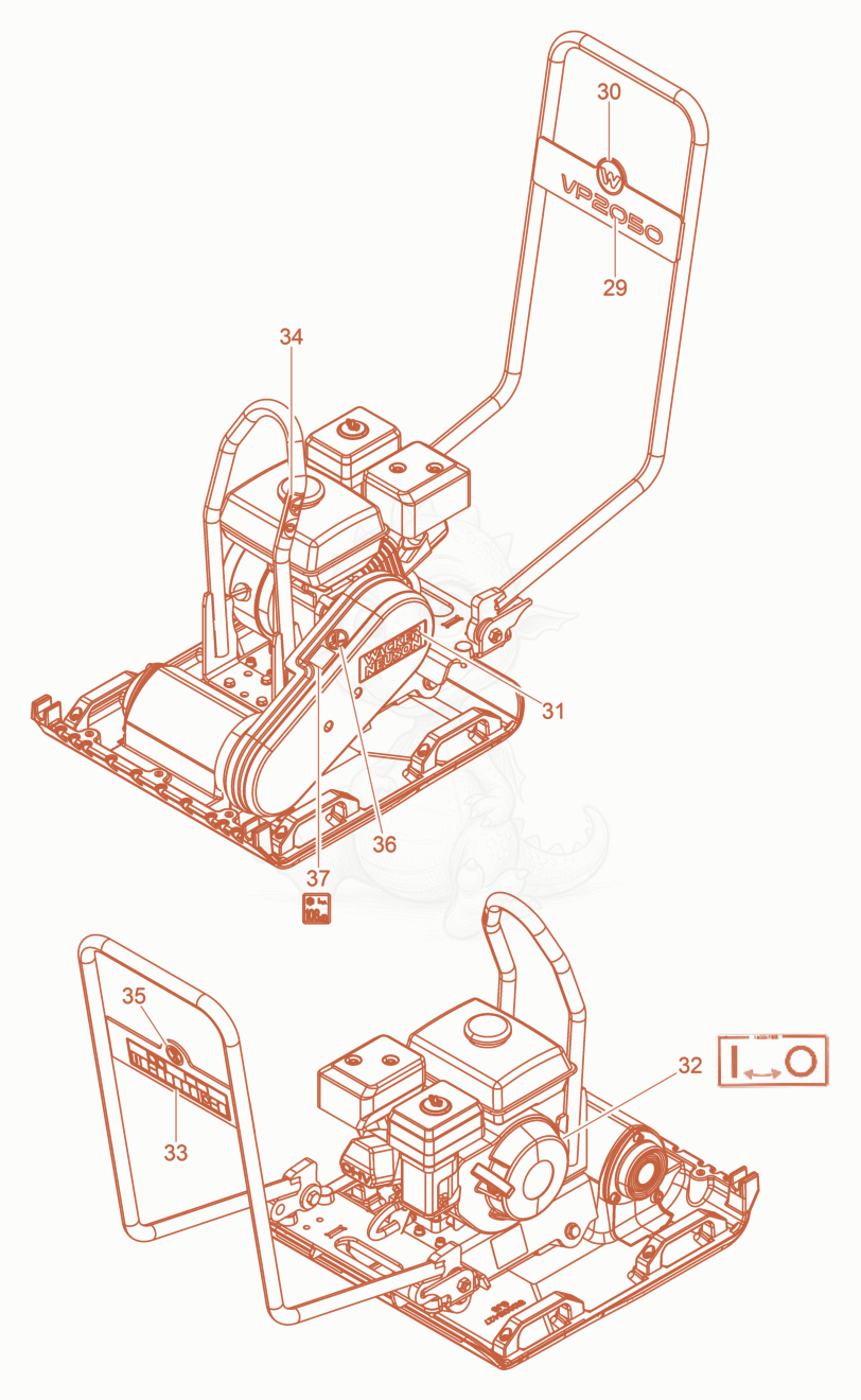 Exploded parts diagram of the Labels of a Wacker Neuson VP2050A, with numbered balloons