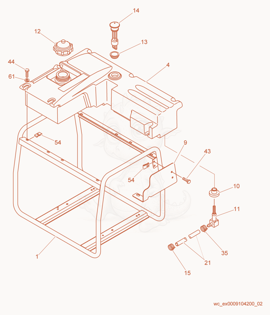 Exploded parts diagram of the Fuel Tank cpl. of a Wacker Neuson G7AI, with numbered balloons
