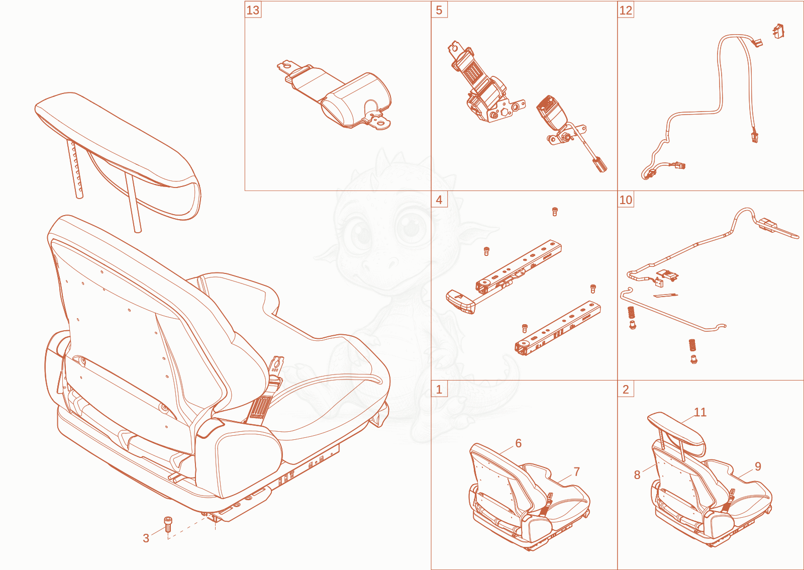 Exploded parts diagram of the DRIVER SEAT of a Wacker Neuson DW20-2, with numbered balloons