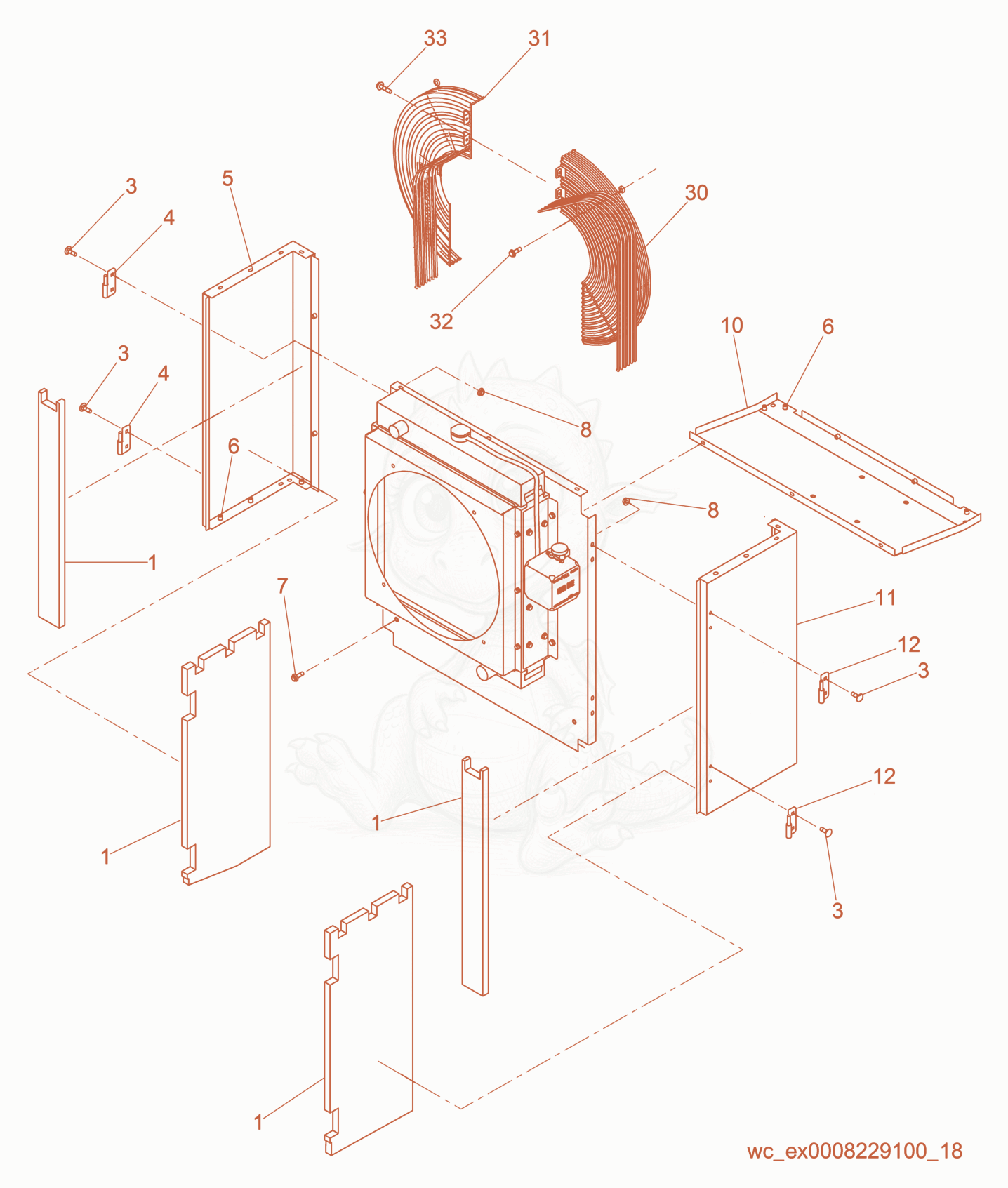Exploded parts diagram of the Radiator Section cpl. of a Wacker Neuson G85, with numbered balloons
