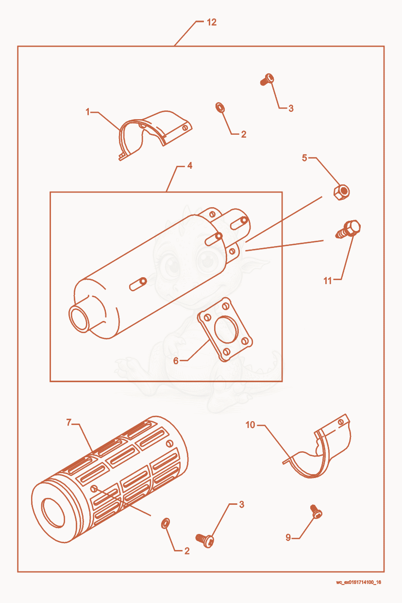 Exploded parts diagram of the Muffler of a Wacker Neuson CRT48-31V, with numbered balloons