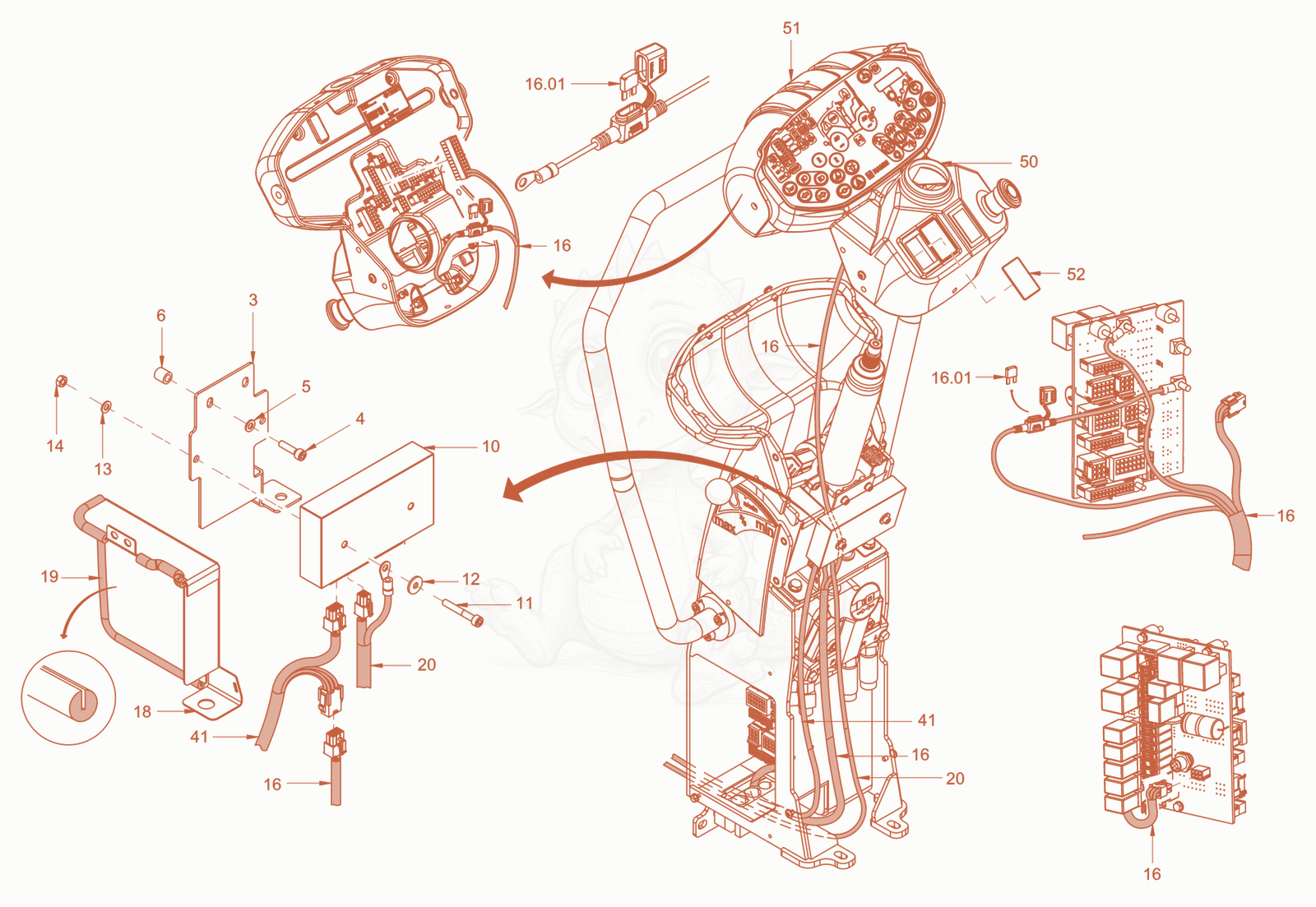 Exploded parts diagram of the compactometer of a Wacker Neuson RD40-130.3, with numbered balloons