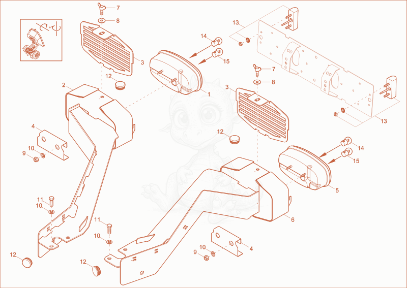 Exploded parts diagram of the lighting (option) of a Wacker Neuson DV90, with numbered balloons