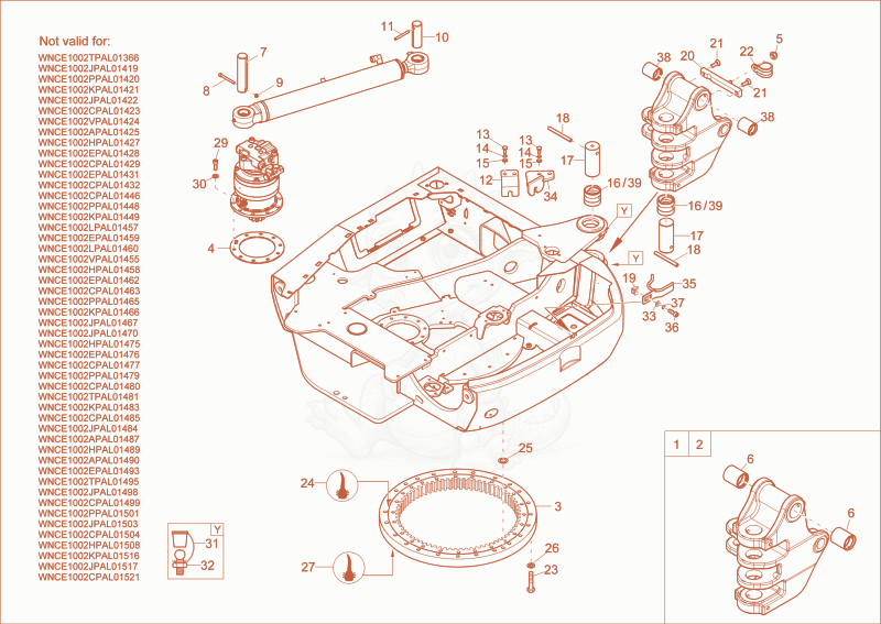 Exploded parts diagram of the chassis of a Wacker Neuson EZ28, with numbered balloons
