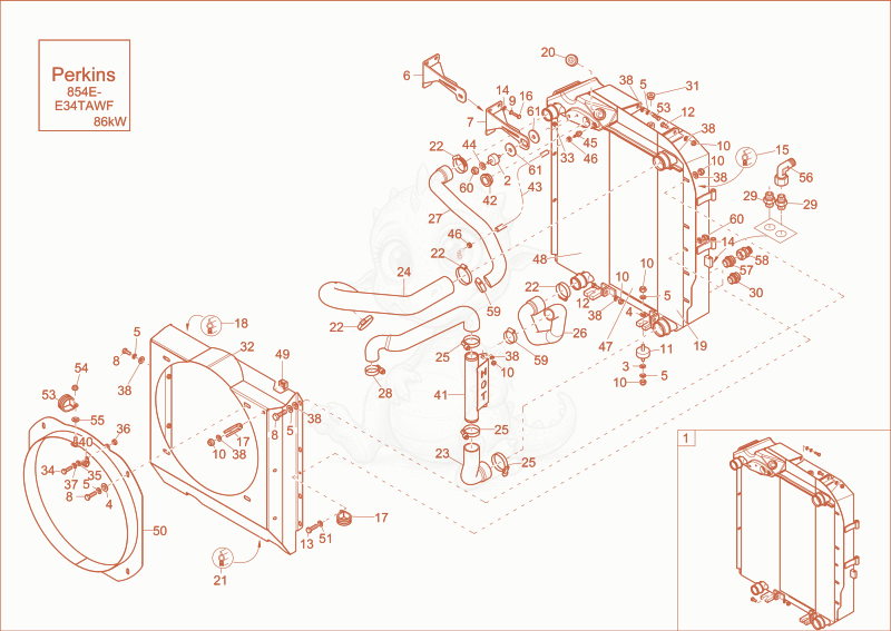 Exploded parts diagram of the COOLER (Option) of a Wacker Neuson EW100, with numbered balloons