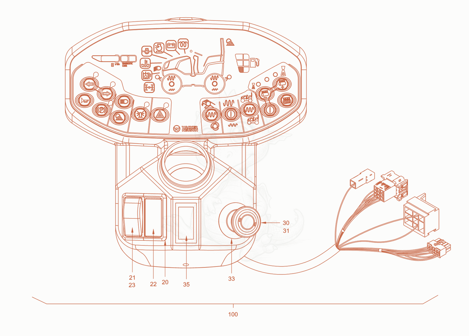 Exploded parts diagram of the instrument panel of a Wacker Neuson RD28-120C, with numbered balloons