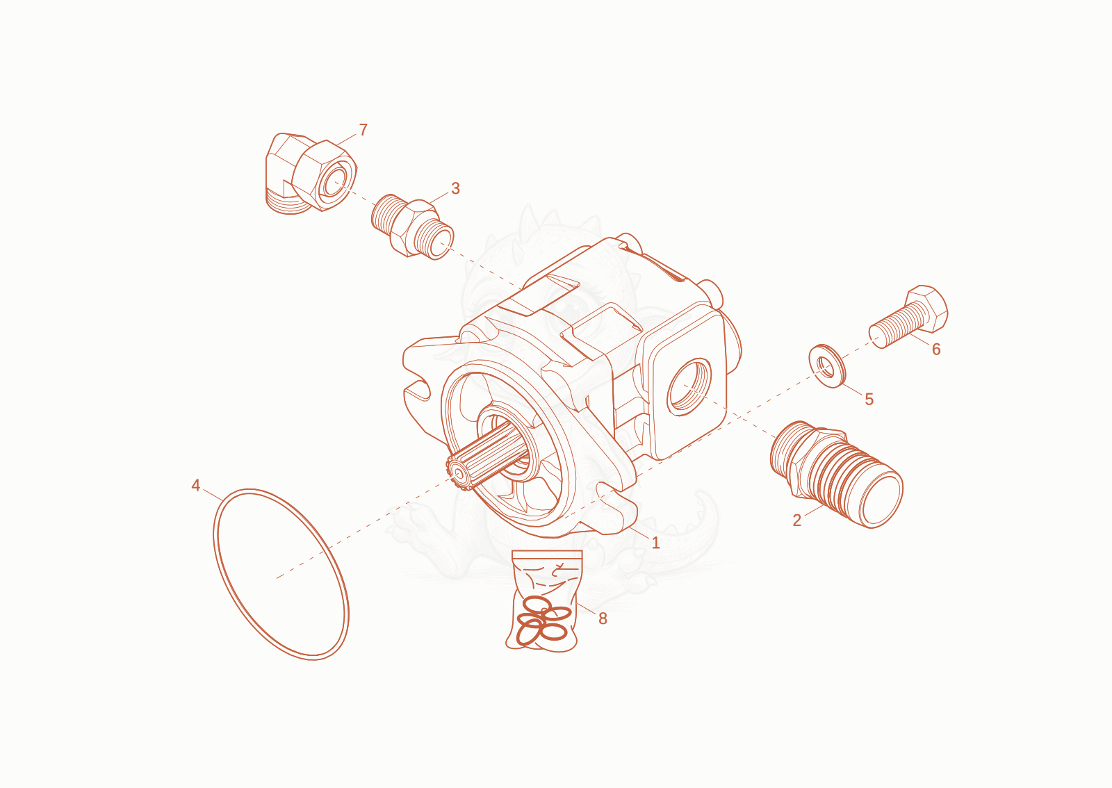 Exploded parts diagram of the gear pump of a Wacker Neuson DW60-3, with numbered balloons