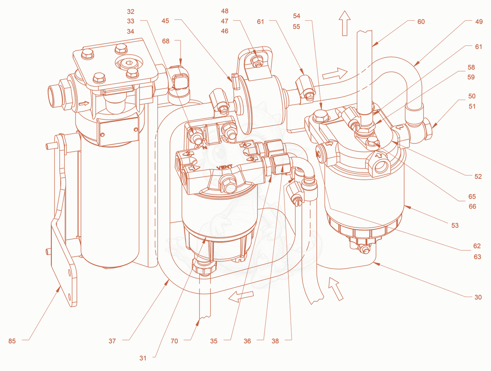Exploded parts diagram of the fuel system of a Wacker Neuson RD18-100C, with numbered balloons