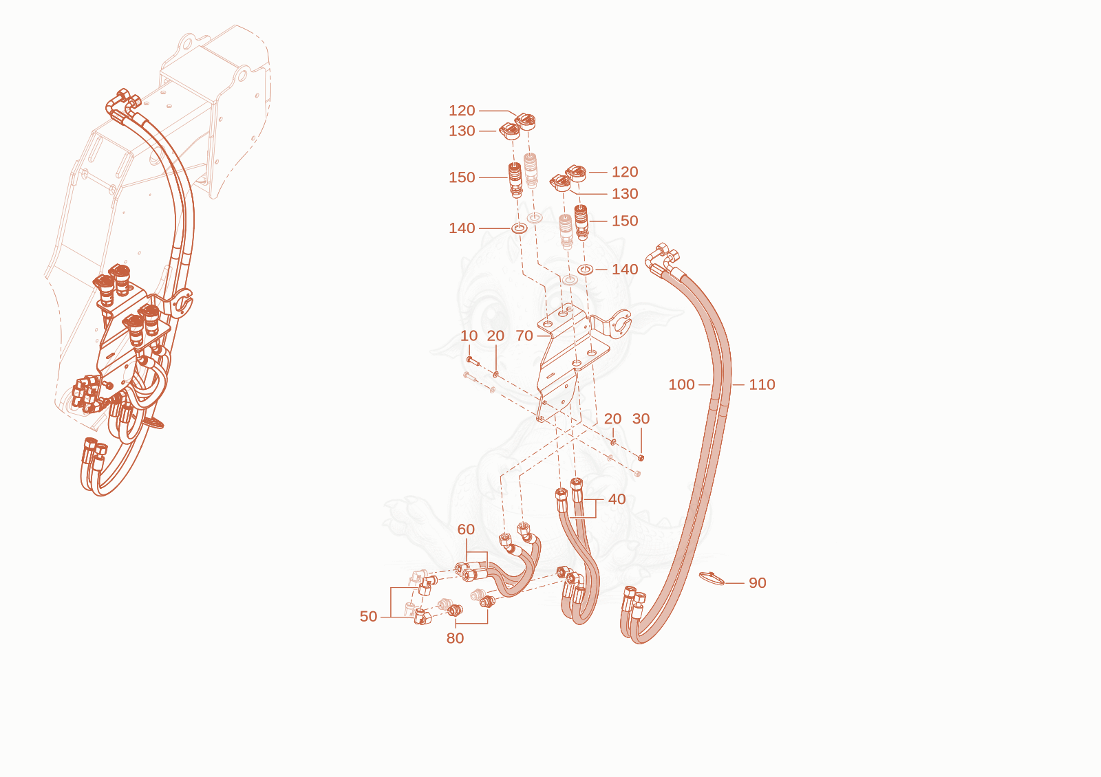 Exploded parts diagram of the plug coupling of a Wacker Neuson TH412E(T02-01), with numbered balloons