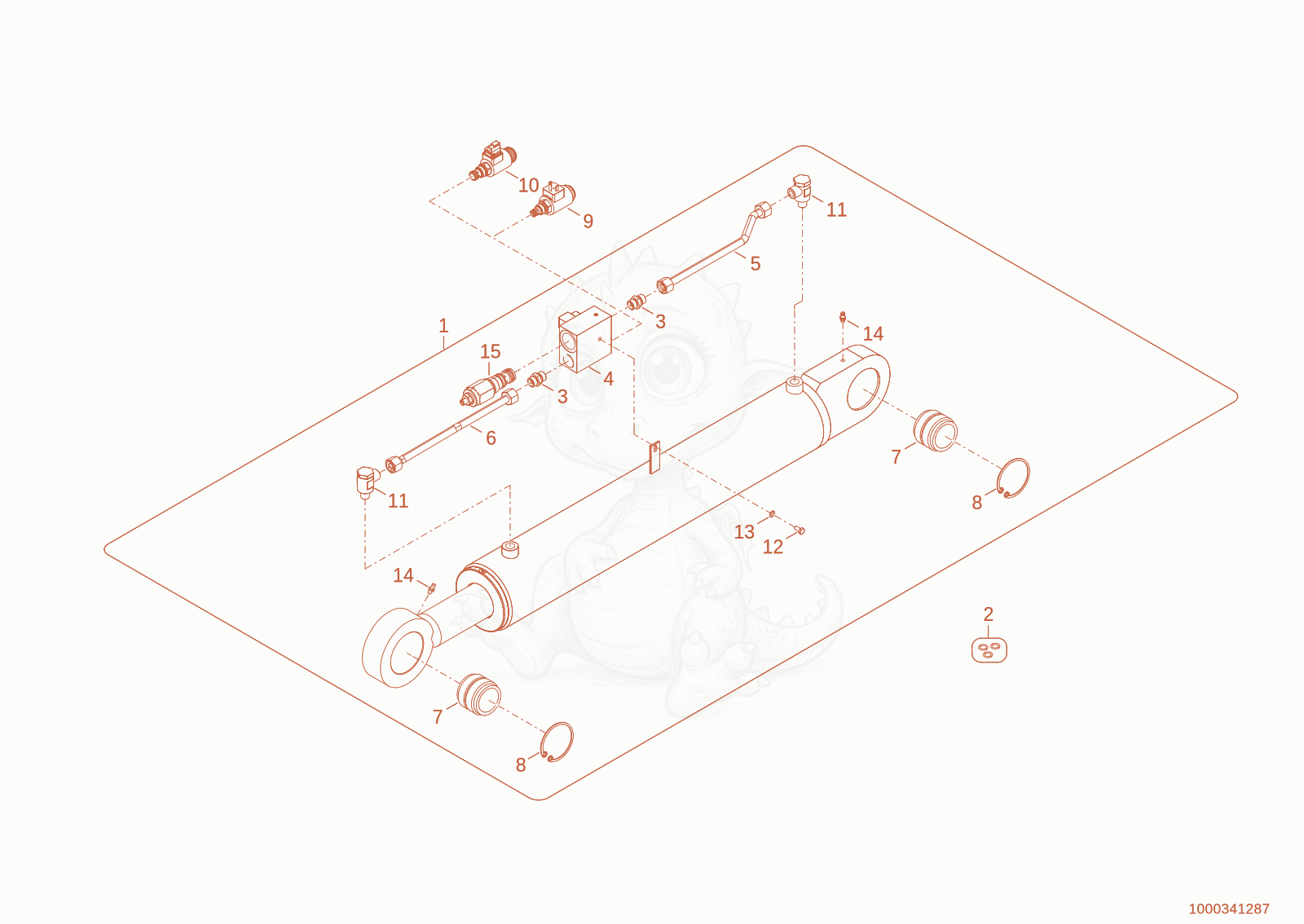 Exploded parts diagram of the lift cylinder of a Wacker Neuson WL70STAGEV, with numbered balloons