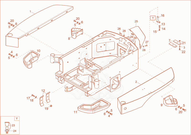 Exploded parts diagram of the rear part frame 1 of a Wacker Neuson 2001, with numbered balloons