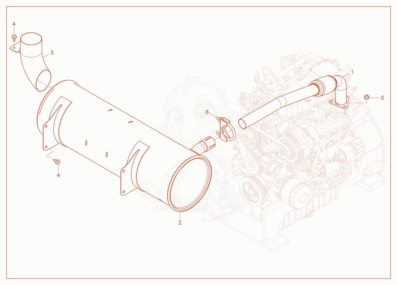 Despiece del Exhaust Pipe de una máquina Wacker Neuson LTG14, con globos numerados