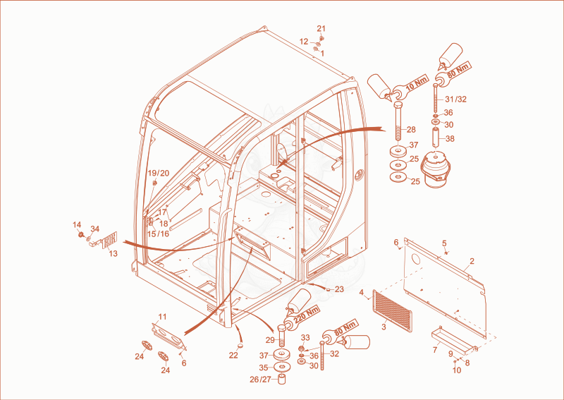 Exploded parts diagram of the CABIN FRAME 2 of a Wacker Neuson 14504, with numbered balloons