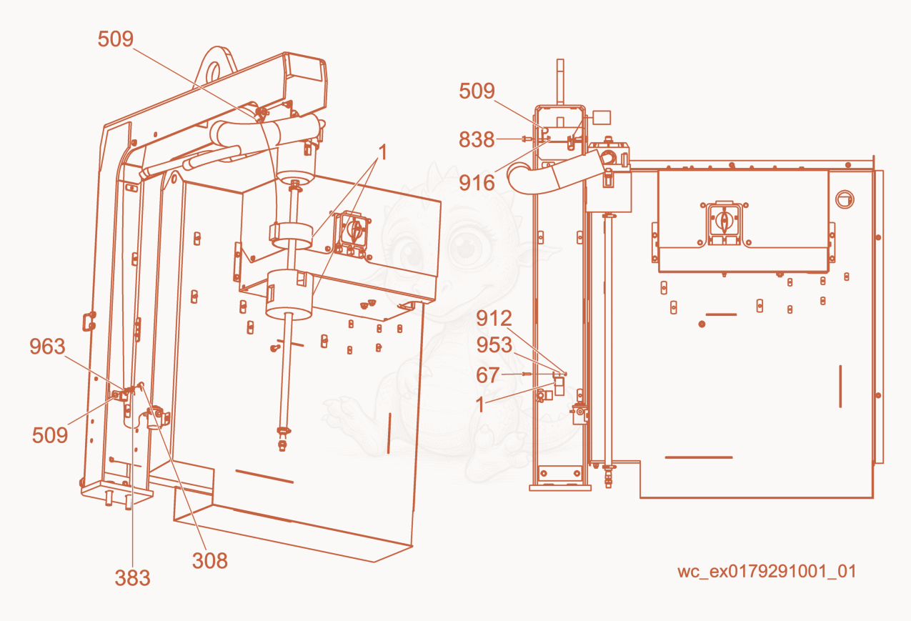 Exploded parts diagram of the Option-Racor Heater of a Wacker Neuson G100, with numbered balloons