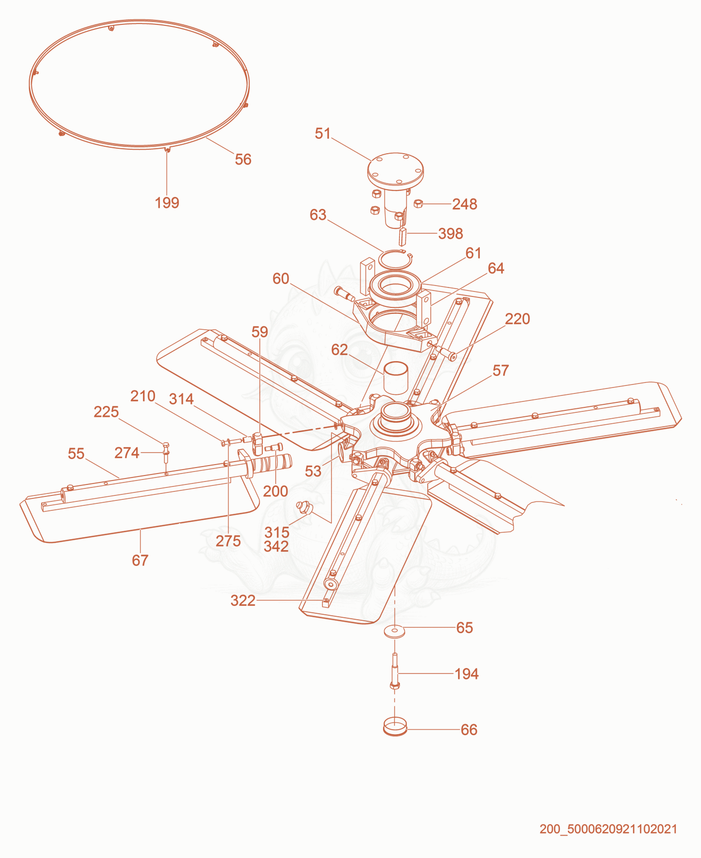 Exploded parts diagram of the Blade Mechanism-Left of a Wacker Neuson CRT60-66K, with numbered balloons