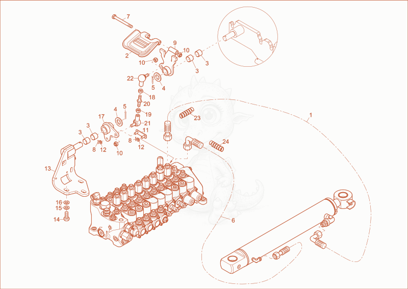 Exploded parts diagram of the SWIVEL CYLINDER OPERATION of a Wacker Neuson EZ17, with numbered balloons