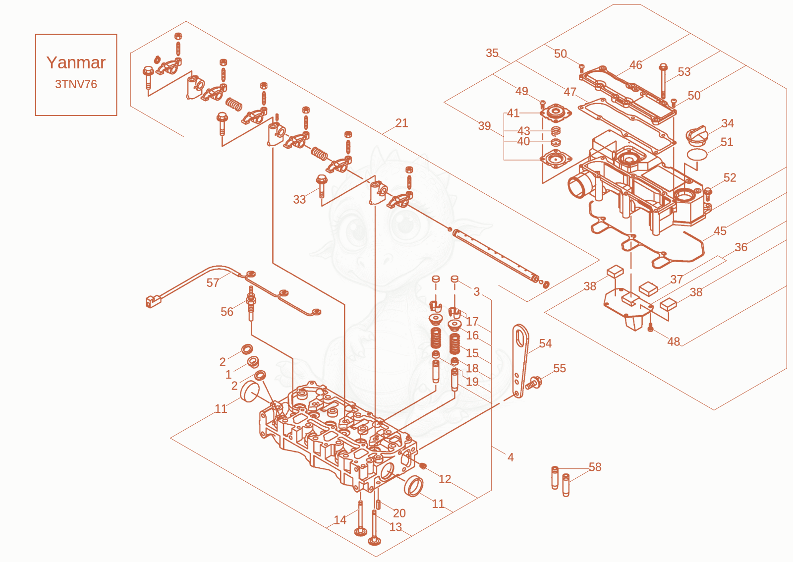 Exploded parts diagram of the CYLINDER HEAD, VALVE COVER of a Wacker Neuson DW20-2, with numbered balloons