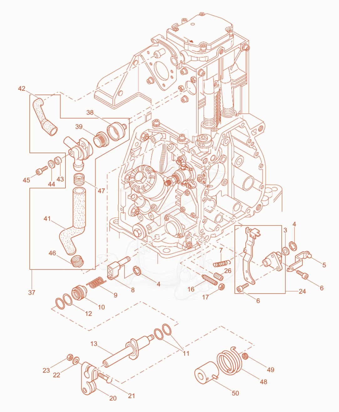 Exploded parts diagram of the Breather, Governor of a Wacker Neuson RD7HEH, with numbered balloons
