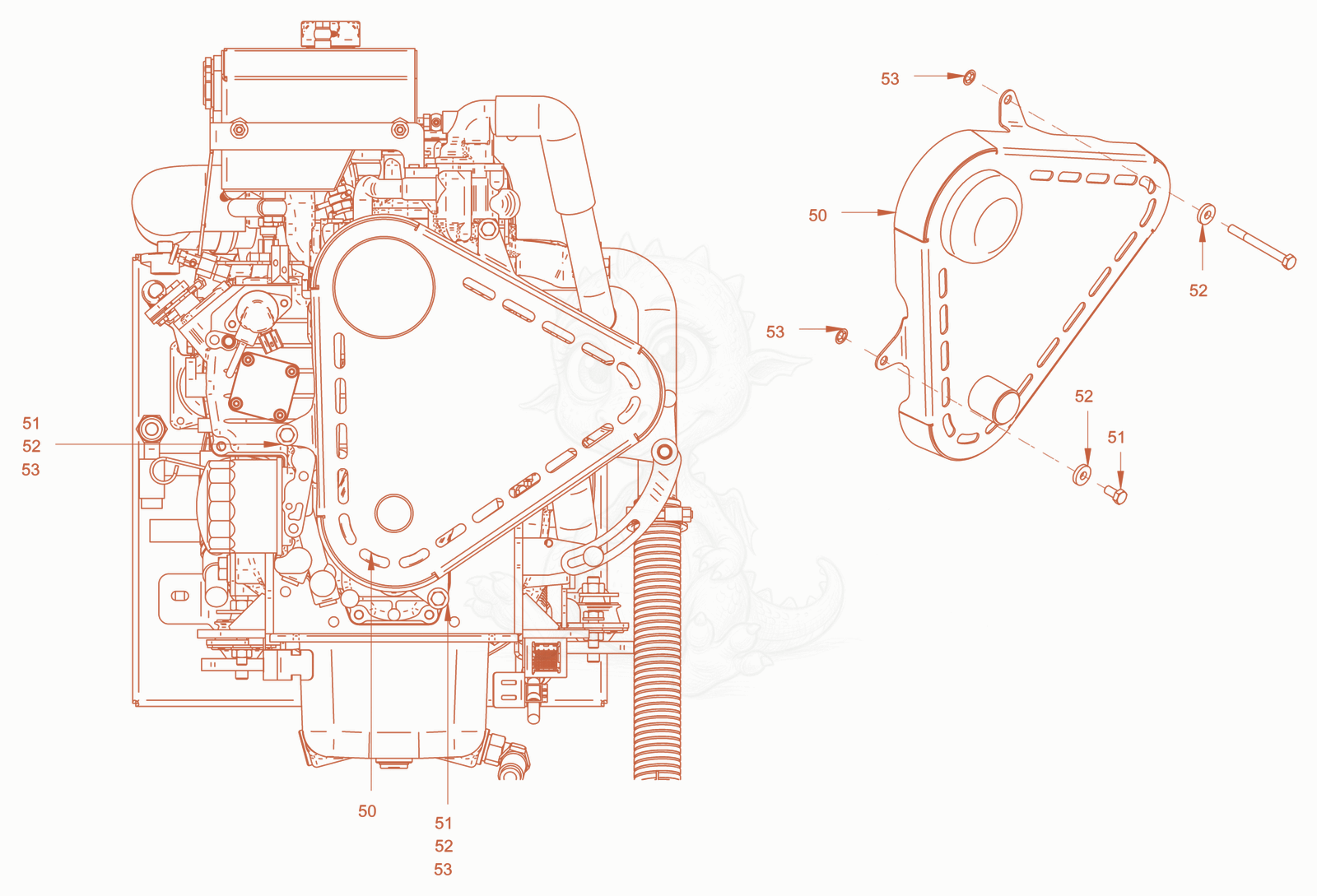 Exploded parts diagram of the pump drive and engine assembly of a Wacker Neuson RD45-140C, with numbered balloons