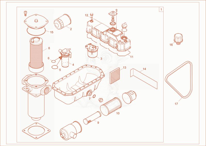Exploded parts diagram of the maintenance package (1000h) of a Wacker Neuson 50Z3, with numbered balloons