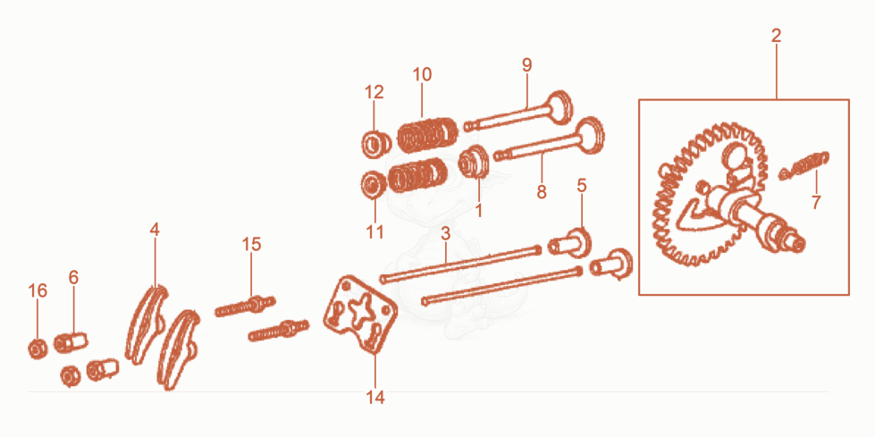 Exploded parts diagram of the Camshaft of a Wacker Neuson VP2050AWUS, with numbered balloons