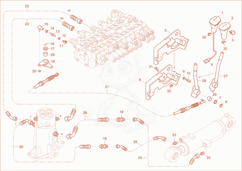 Exploded parts diagram of the DOZER BLADE OPERATION of a Wacker Neuson ET35, with numbered balloons
