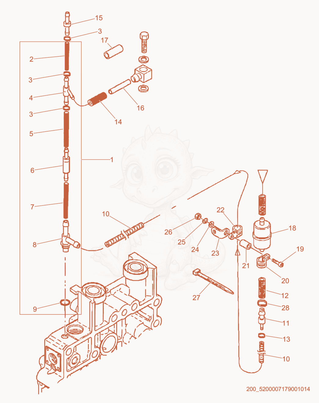 Despiece del Fuel Hose w/Filter Set de una máquina Wacker Neuson HSH350, con globos numerados
