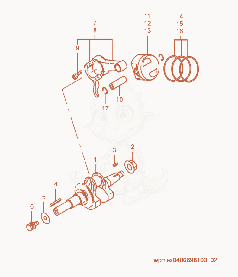 Exploded parts diagram of the Crankshaft of a Wacker Neuson VP1135R-AU, with numbered balloons