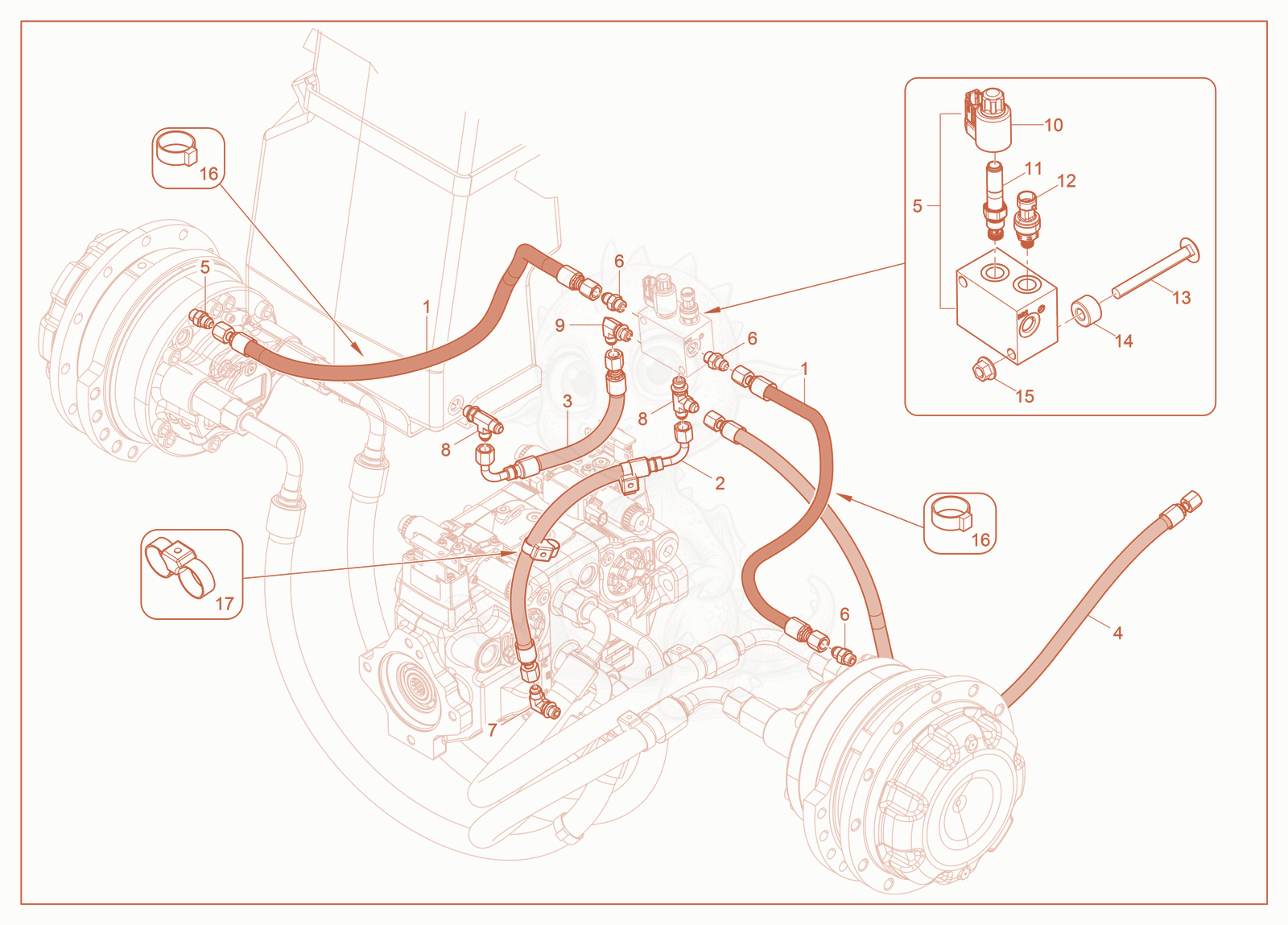 Exploded parts diagram of the One Speed Brake System of a Wacker Neuson ST28(S05-5), with numbered balloons