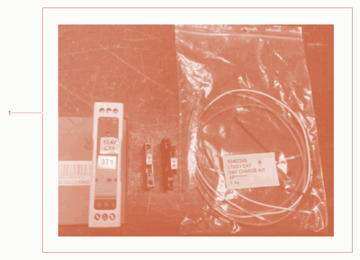 Exploded parts diagram of the retrofit kit external battery charging of a Wacker Neuson LTN5YUK, with numbered balloons