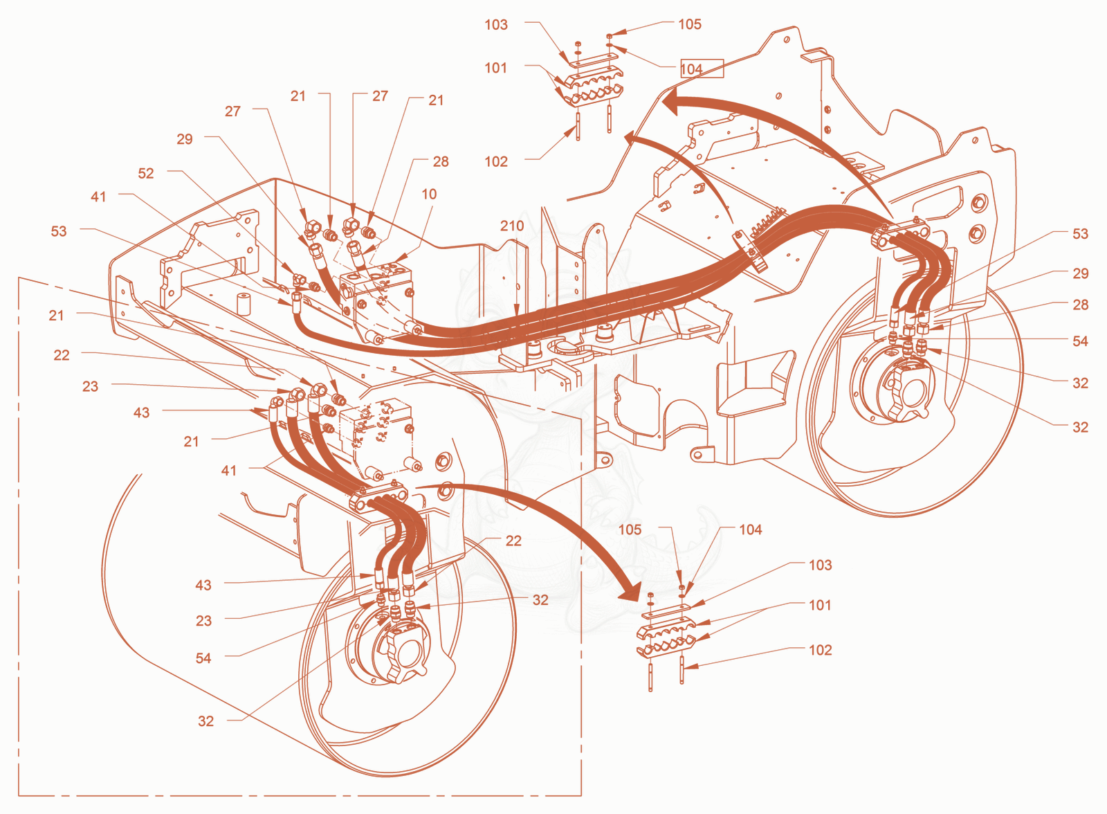 Exploded parts diagram of the advance drive of a Wacker Neuson RD24-100O, with numbered balloons