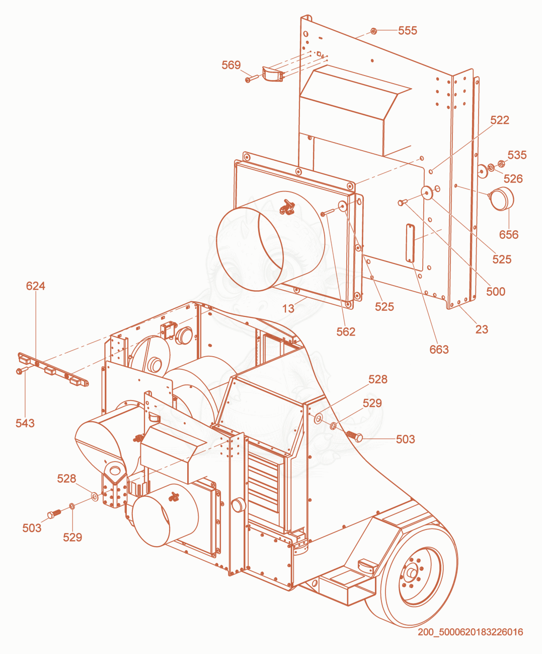 Exploded parts diagram of the Rear Enclosure cpl. of a Wacker Neuson HI770XHD, with numbered balloons