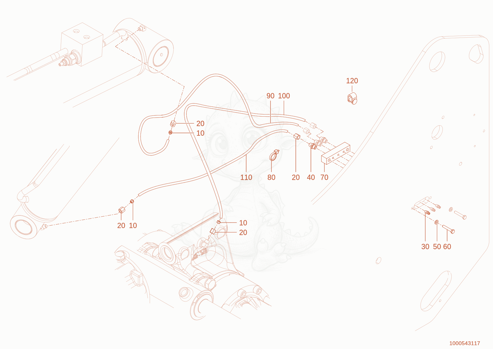 Exploded parts diagram of the lubrication of a Wacker Neuson TH625(T06-01), with numbered balloons