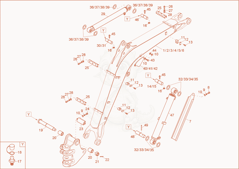 Exploded parts diagram of the lift arm of a Wacker Neuson 38Z3, with numbered balloons