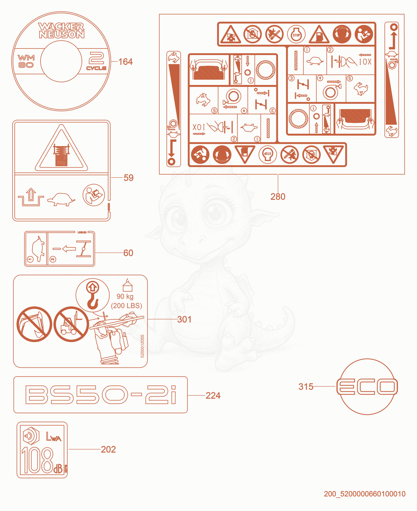 Exploded parts diagram of the Labels of a Wacker Neuson BS50-2I, with numbered balloons