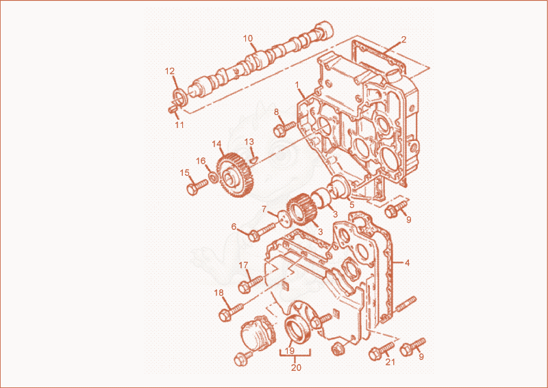 Despiece del CAMSHAFT de una máquina Wacker Neuson 6001, con globos numerados
