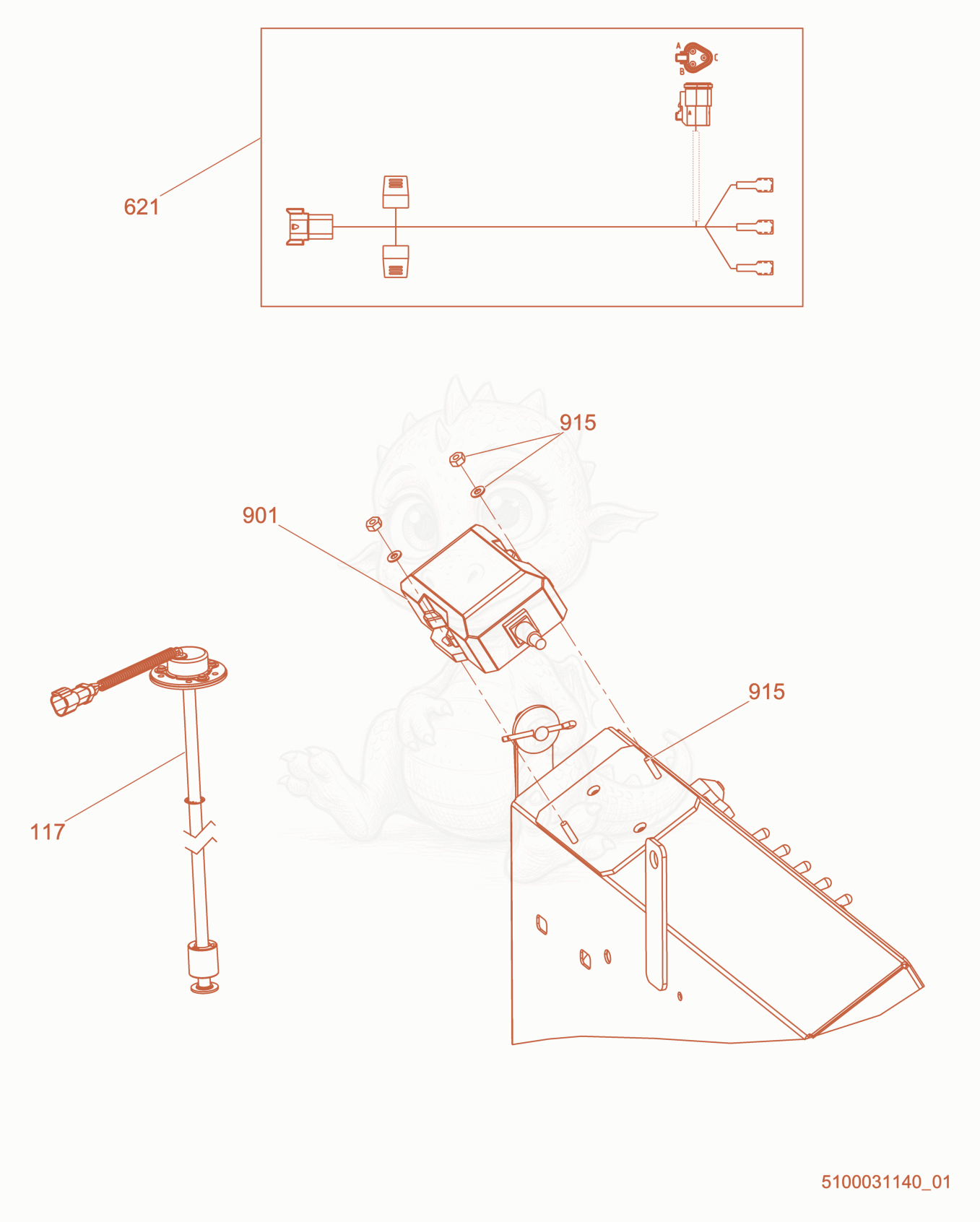 Exploded parts diagram of the Option-Telematics, ZTR of a Wacker Neuson LTV6L, with numbered balloons