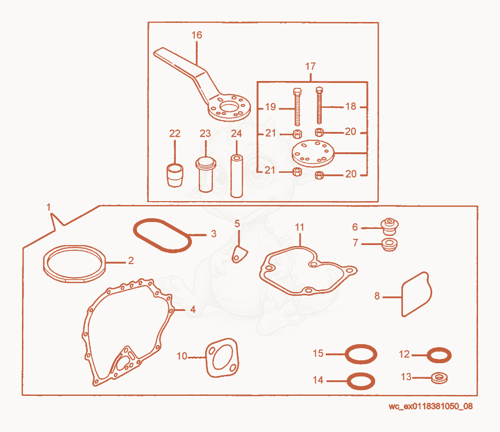 Exploded parts diagram of the Gasket Set of a Wacker Neuson DS720, with numbered balloons
