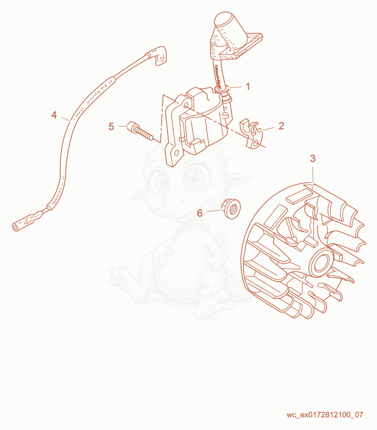 Exploded parts diagram of the Flywheel of a Wacker Neuson P35AEU, with numbered balloons