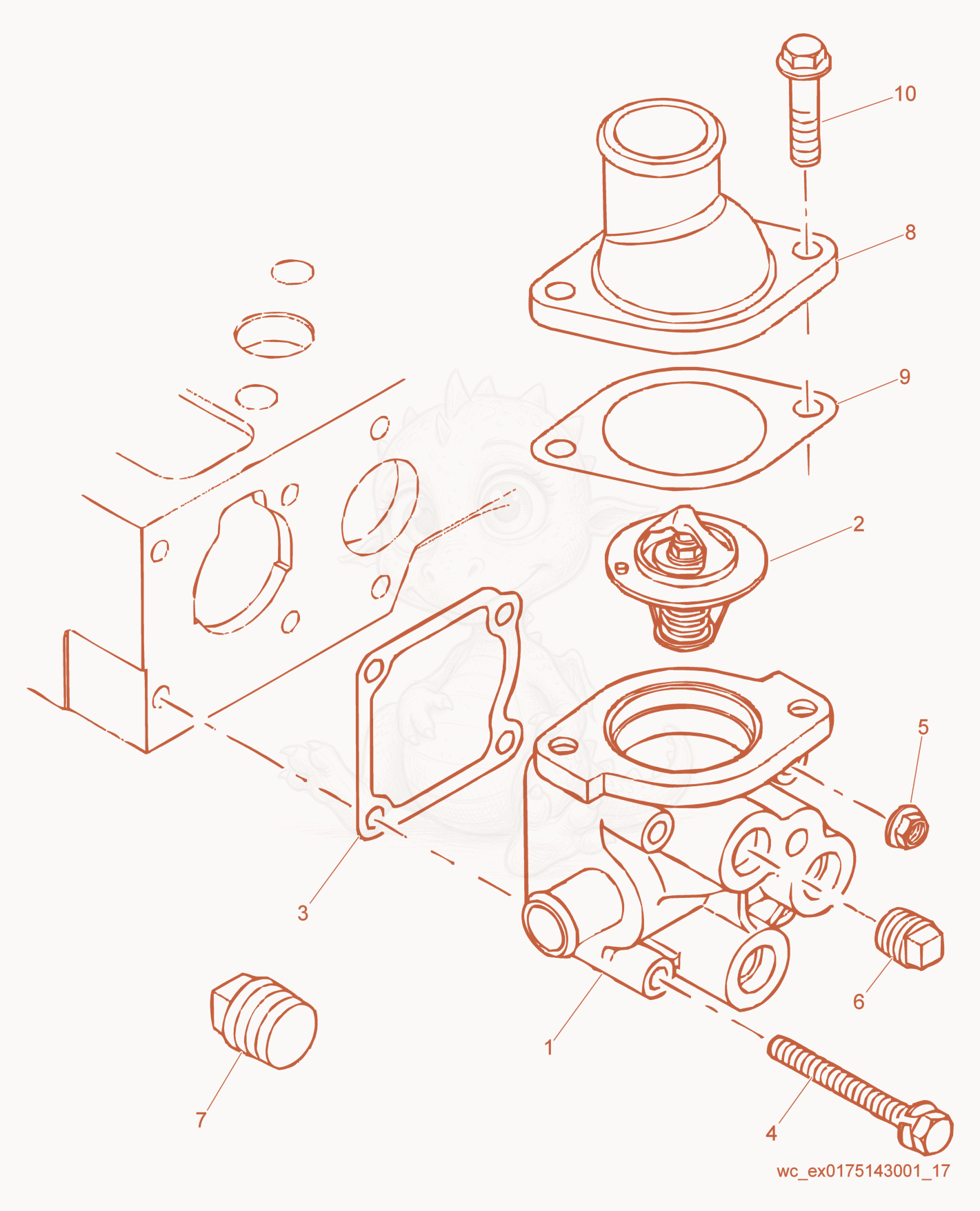 Exploded parts diagram of the Thermostat of a Wacker Neuson RD27-120, with numbered balloons