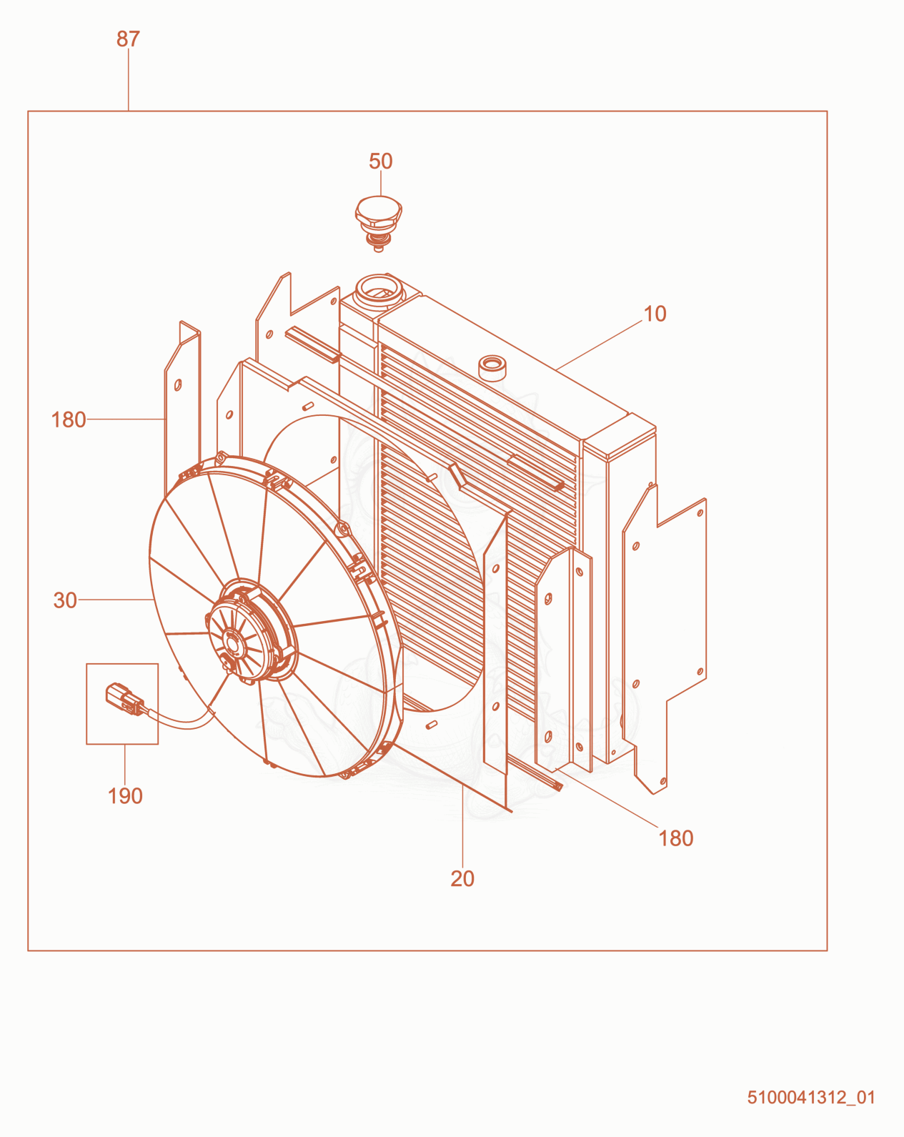Exploded parts diagram of the Hydraulic cooler of a Wacker Neuson CRT60-74LX, with numbered balloons