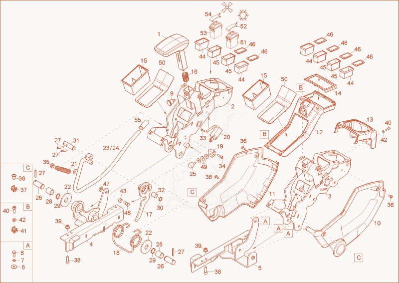 Exploded parts diagram of the controllever carrier of a Wacker Neuson 14504, with numbered balloons