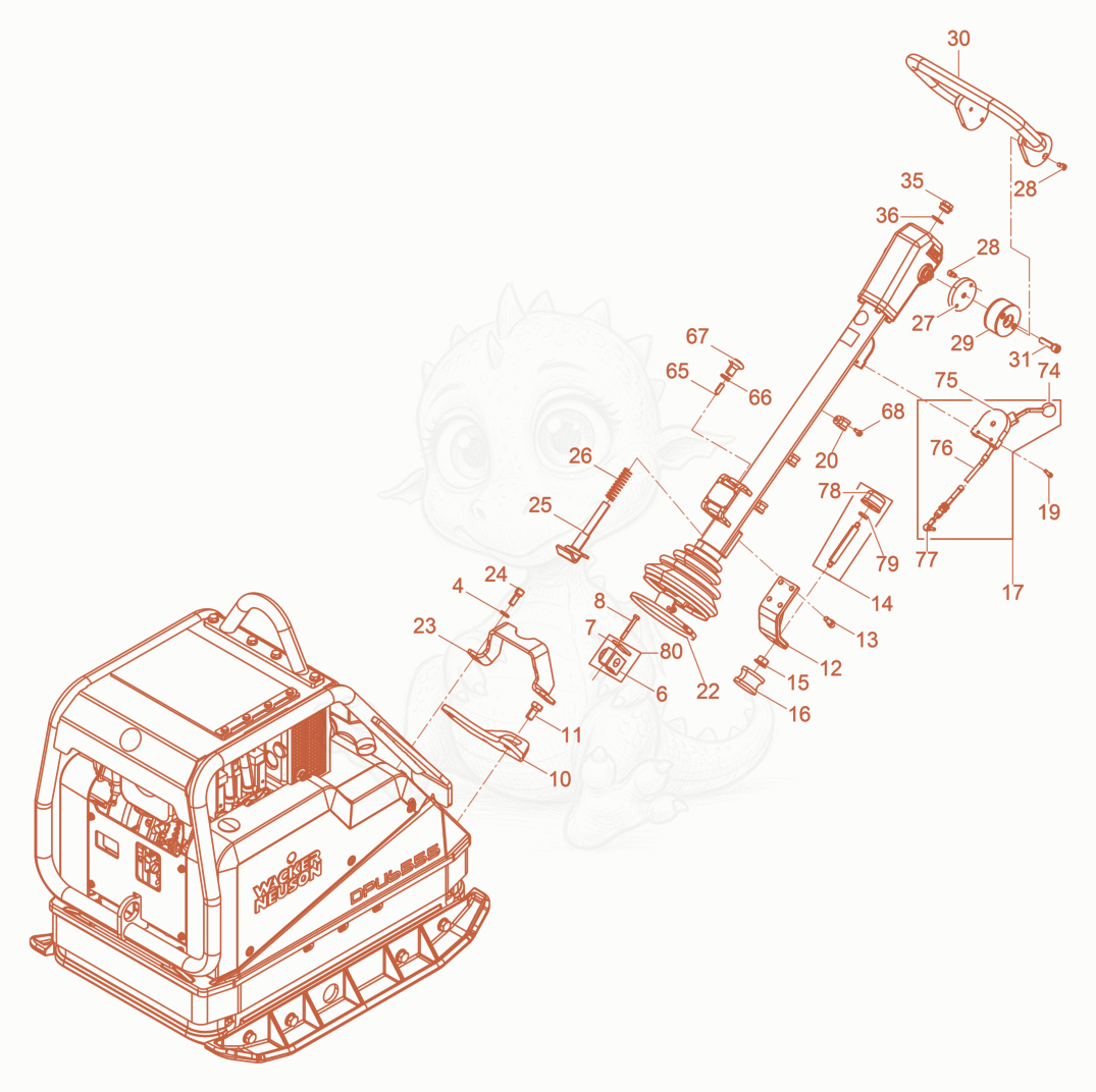 Exploded parts diagram of the Vibration Plate of a Wacker Neuson DPU6555HEUS, with numbered balloons