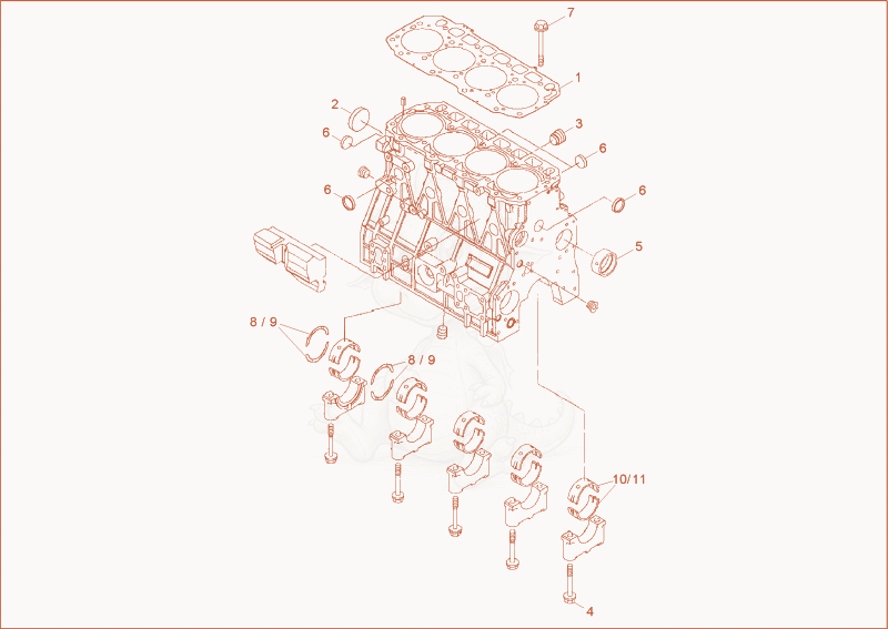 Exploded parts diagram of the cylinder block of a Wacker Neuson 8002RD, with numbered balloons