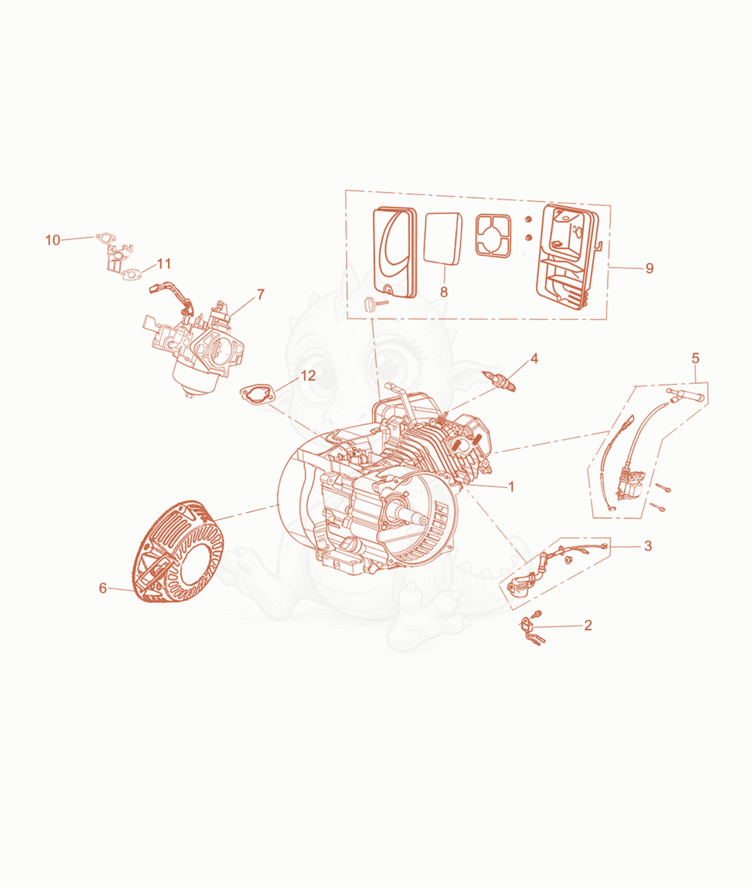Despiece del Engine Maintenance de una máquina Wacker Neuson MG3-LA, con globos numerados