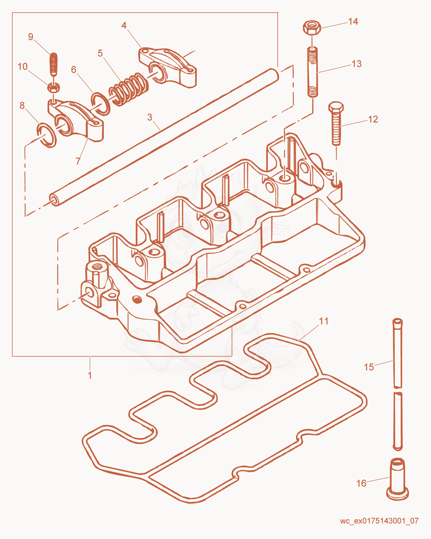 Exploded parts diagram of the Rocker Arms of a Wacker Neuson RD27-120, with numbered balloons