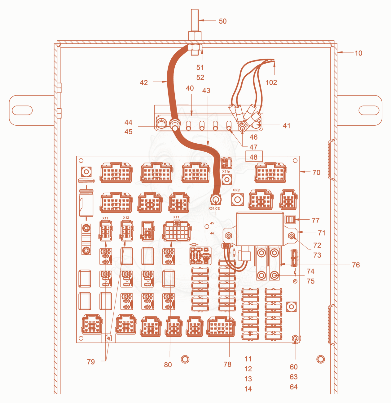 Exploded parts diagram of the Electrical System of a Wacker Neuson RC70VOUS, with numbered balloons