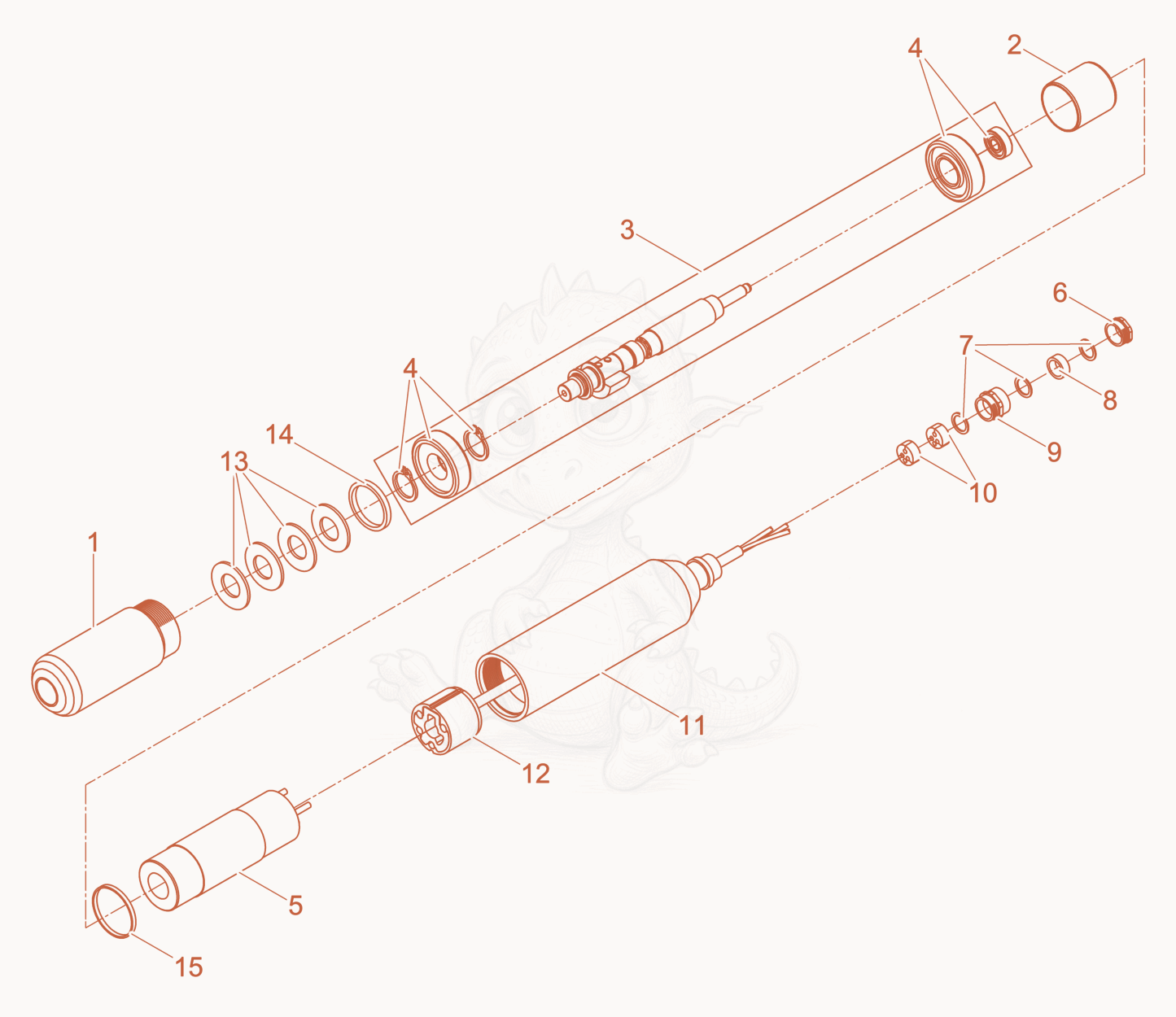 Exploded parts diagram of the Internal Vibrator cpl. of a Wacker Neuson IRFUN57K, with numbered balloons