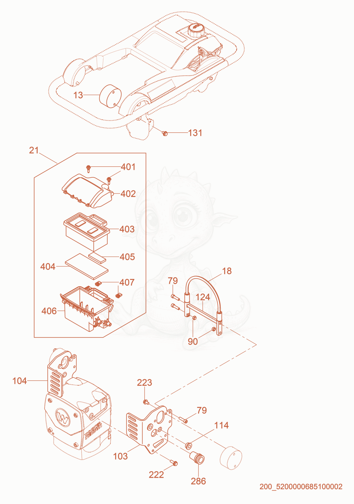 Exploded parts diagram of the Air Cleaner cpl. of a Wacker Neuson BS50-2, with numbered balloons