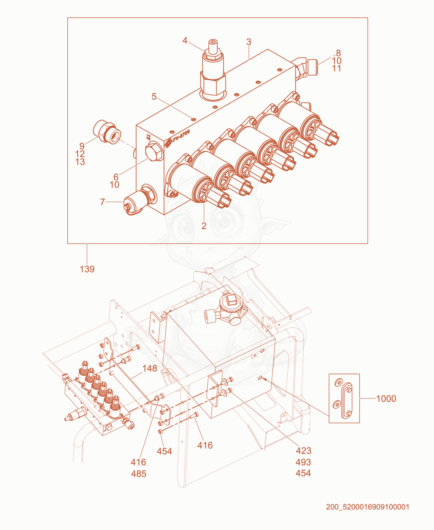 Exploded parts diagram of the Hydraulic Manifold of a Wacker Neuson CRT48-35V-PS, with numbered balloons